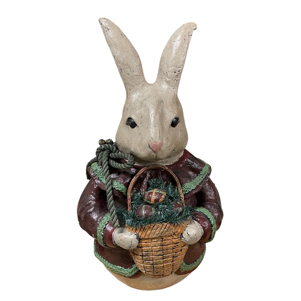 DEBORAH GRAHAM signed/stamped paper mache Rabbit with Basket primitive country